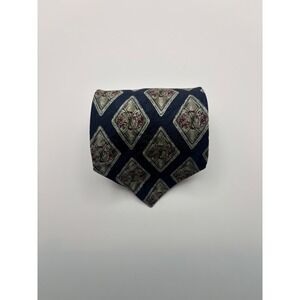 Christopher Hayes Mens Silk Tie Navy Blue Geometric Diamond Made in Italy